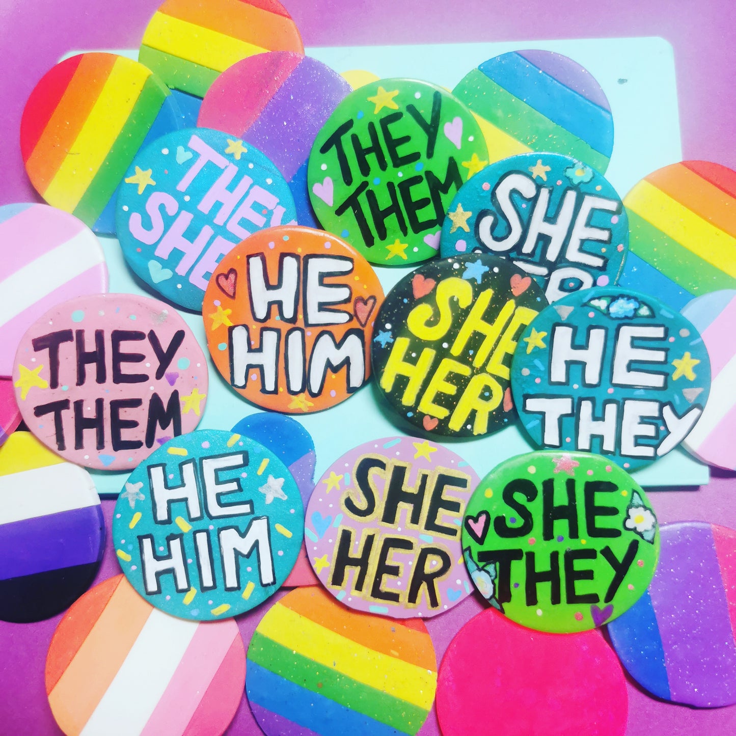 Hand-painted Pronoun Badges