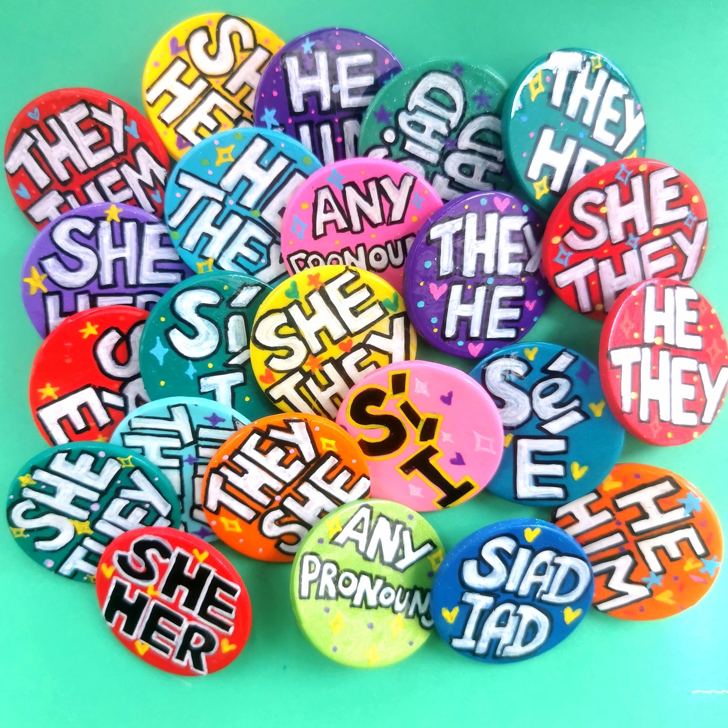 Hand-painted Pronoun Badges