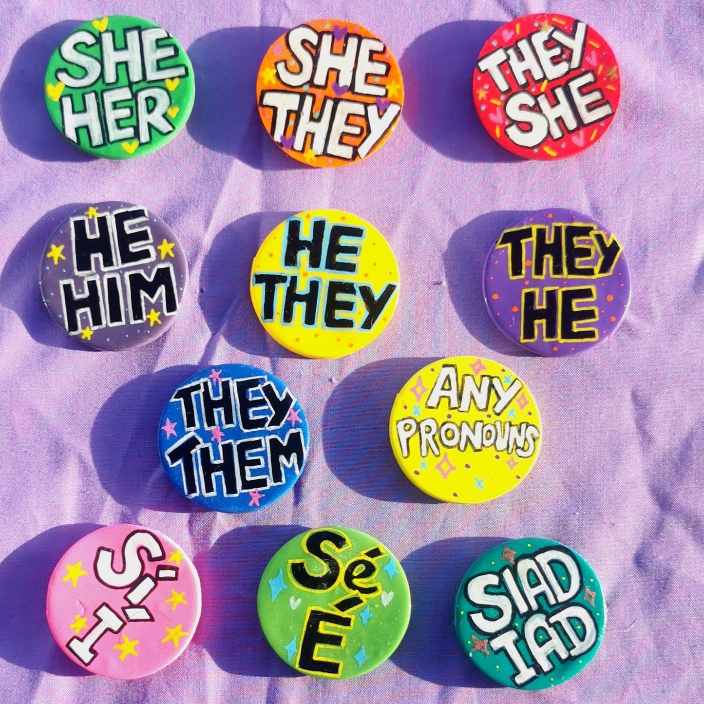 Hand-painted Pronoun Badges